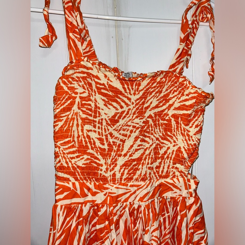 Sincerely Jules Orange Printed Tie-Shoulder Cut Out Maxi Dress, size M - Picture 4 of 11